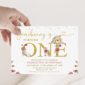Brown Some Bunny Wildflowers 1st Birthday Invitation