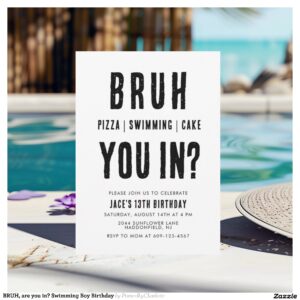 BRUH, are you in? Swimming Boy Birthday Invitation