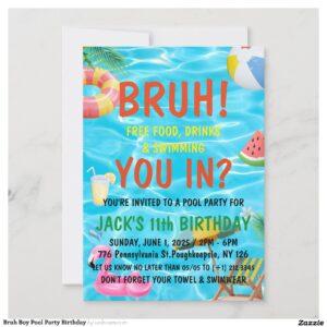 Bruh Boy Pool Party Birthday Invitation