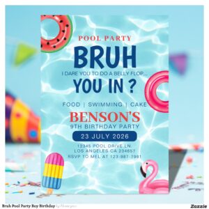 Bruh Pool Party Boy Birthday Invitation