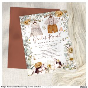 Budget Bunny Gender Reveal Baby Shower Invitation
