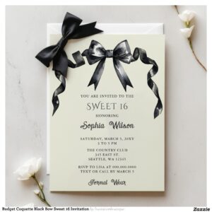 Budget Coquette Black Bow Sweet 16 Invitation