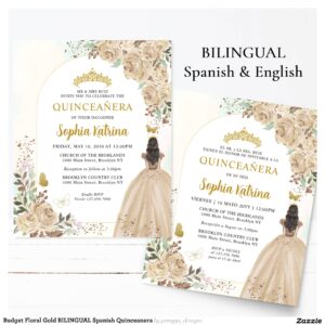 Budget Floral Gold BILINGUAL Spanish Quinceanera