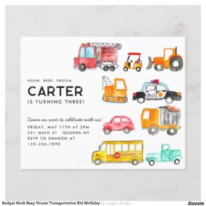 Budget Honk Beep Vroom Transportation Kid Birthday Flyer