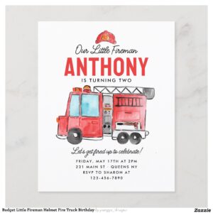 Budget Little Fireman Helmet Fire Truck Birthday Flyer
