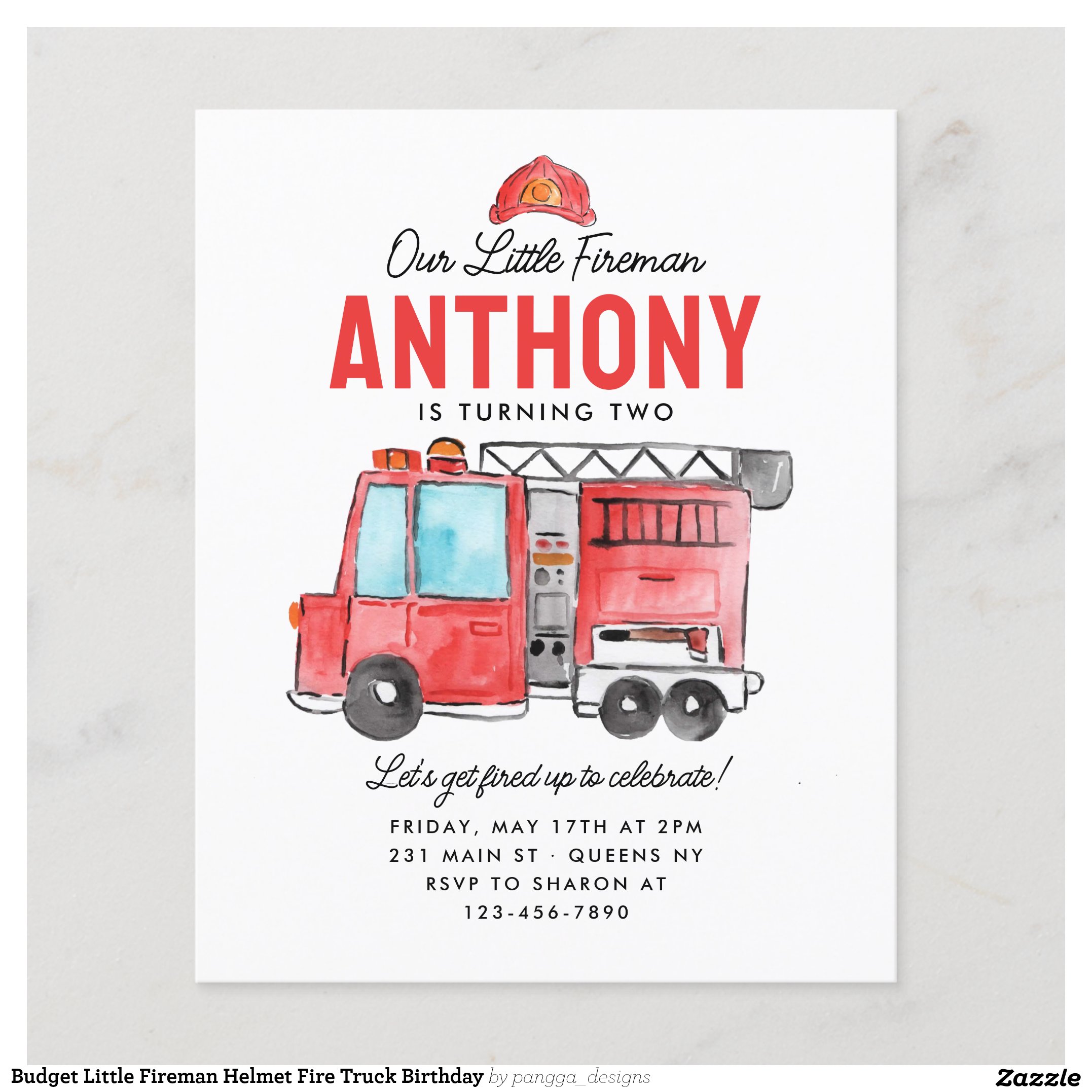 Budget Little Fireman Helmet Fire Truck Birthday Flyer