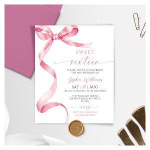 Budget Pink Bow Sweet 16 Birthday Invitation