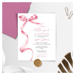 Budget Pink Bow Sweet Girl Baby Shower Invitation
