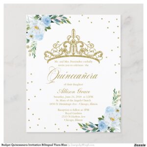 Budget Quinceanera Invitation Bilingual Tiara Blue