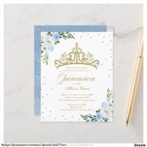 Budget Quinceanera Invitation Spanish Gold Tiara