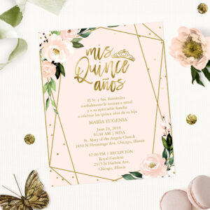 Budget Quinceanera Invitation Spanish Pink Blush