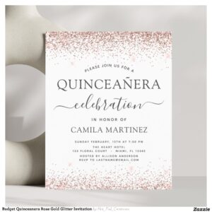 Budget Quinceanera Rose Gold Glitter Invitation
