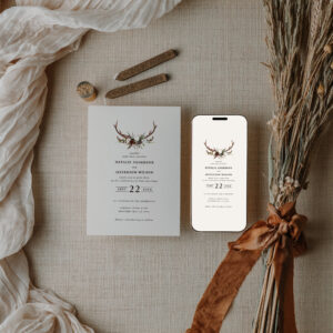 budget Rustic floral stag antlers wedding invite