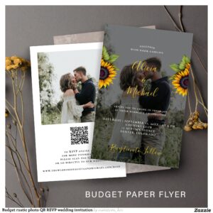 Budget rustic photo QR RSVP wedding invitation Flyer