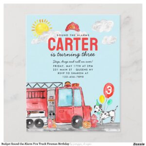 Budget Sound the Alarm Fire Truck Fireman Birthday Flyer