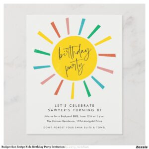 Budget Sun Script Kids Birthday Party Invitation