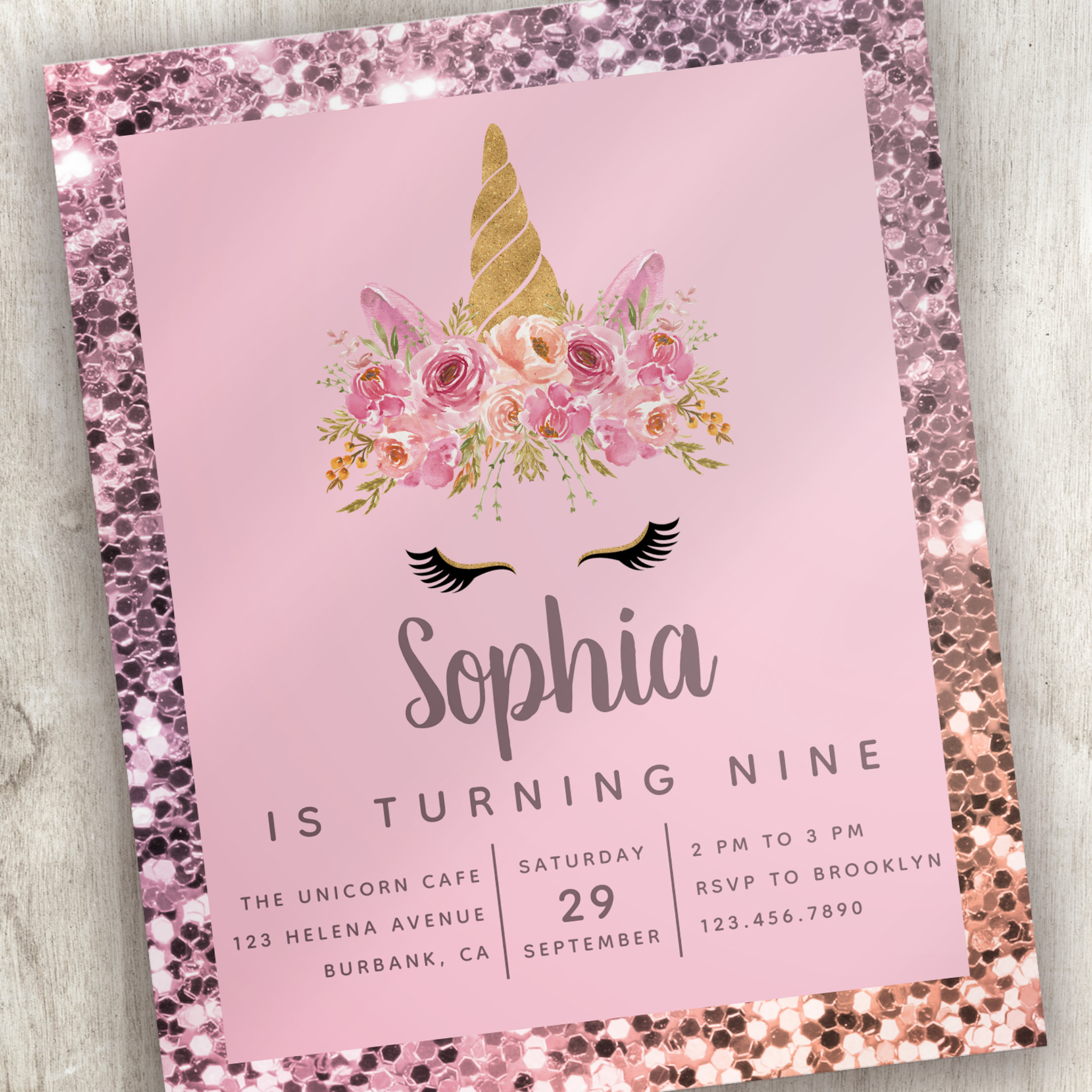 Budget Unicorn Glitter Birthday Party Invitation
