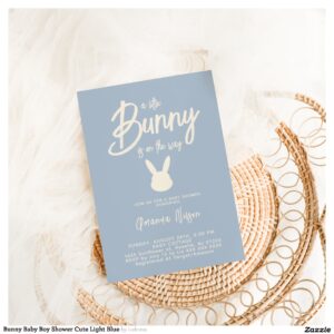 Bunny Baby Boy Shower Cute Light Blue Invitation