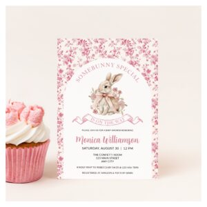 Bunny Baby Girl Shower Invitation Toile