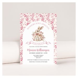 Bunny Baby Girl Shower Invitation Toile