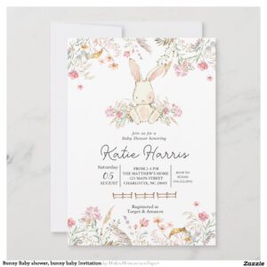 Bunny Baby shower, bunny baby Invitation