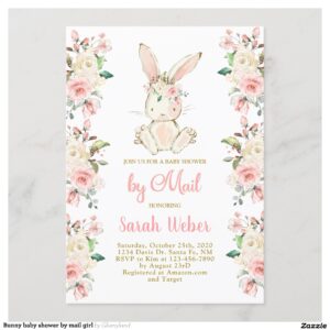 Bunny baby shower by mail girl invitation