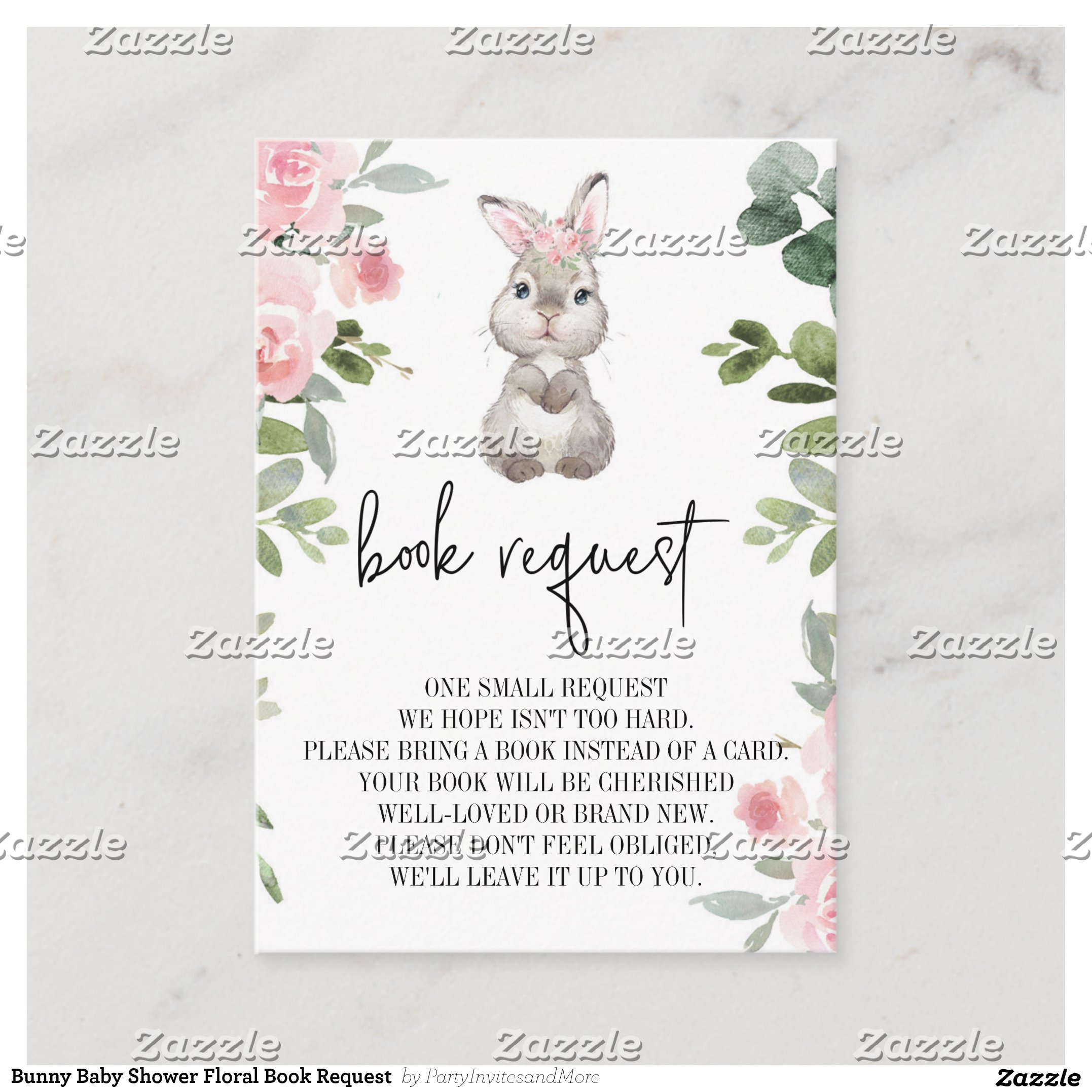 Bunny Baby Shower Floral Book Request Enclosure Card
