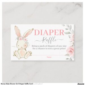 Bunny Baby Shower Girl Diaper Raffle Card