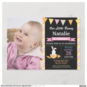Bunny Birthday Girl Easter Egg Birthday Invitation