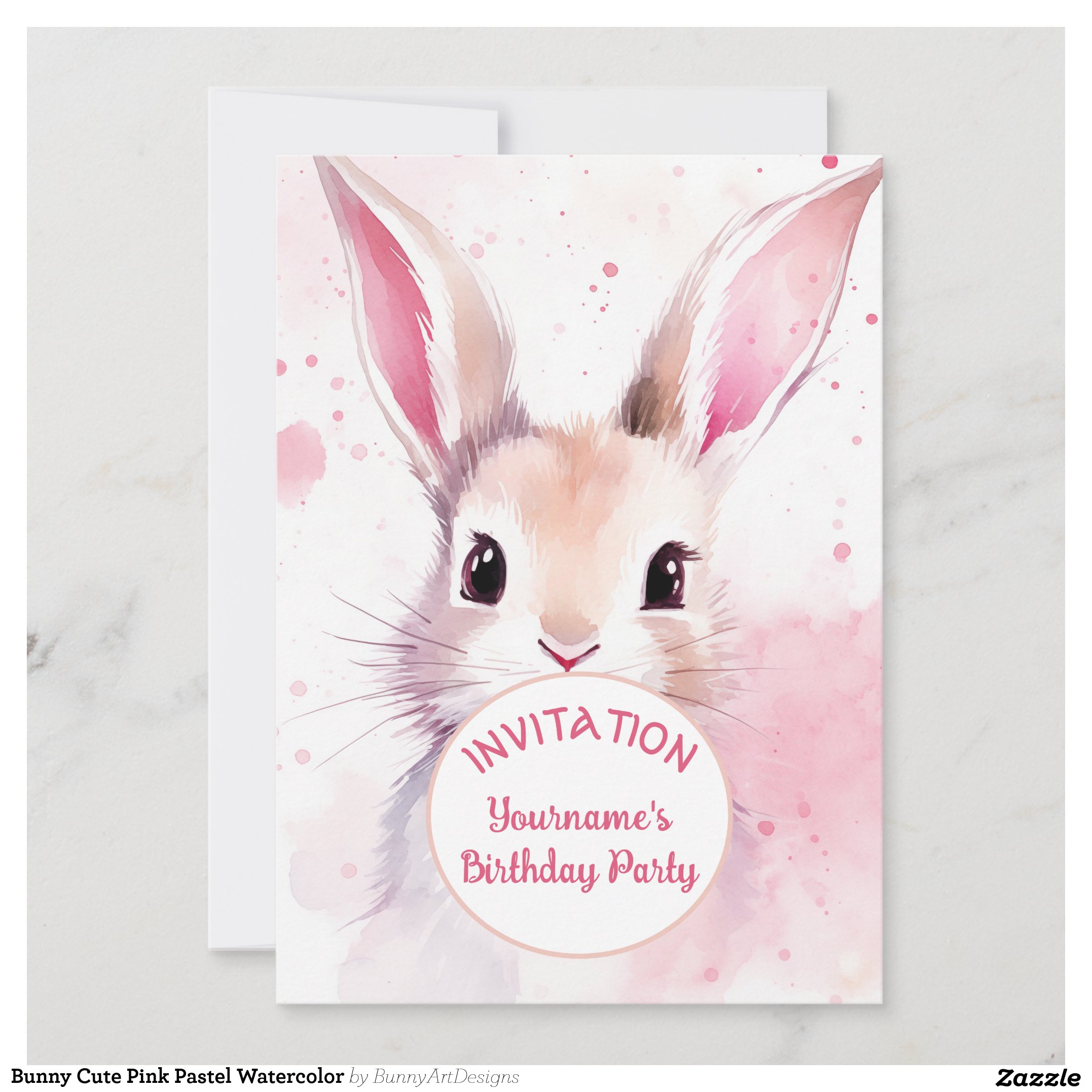 Bunny Cute Pink Pastel Watercolor Invitation