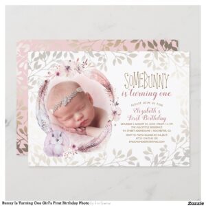 Bunny Is Turning One Girl's First Birthday Photo Invitation