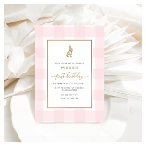 Bunny Rabbit Pink Gingham Birthday Foil Invitation