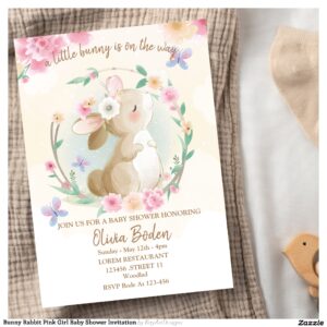Bunny Rabbit Pink Girl Baby Shower Invitation