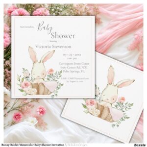 Bunny Rabbit Watercolor Baby Shower Invitation