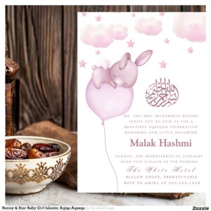 Bunny & Star Baby Girl Islamic Aqiqa Aqeeqa Invitation