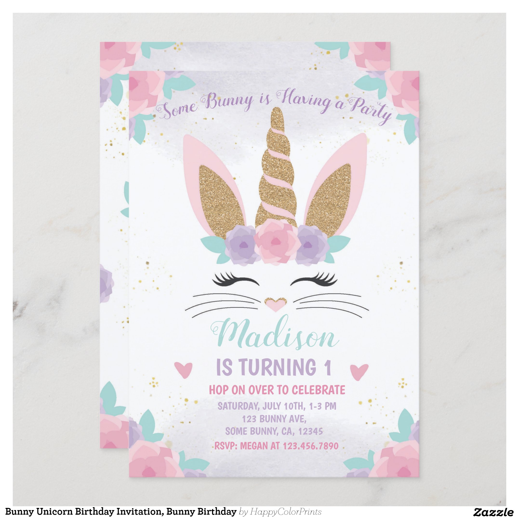 Bunny Unicorn Birthday Invitation, Bunny Birthday Invitation