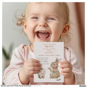 Bunny's girl First Tooth Party Invitation