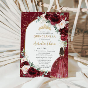 Burgundy Blush Floral Flowers Arch Quinceanera Invitation