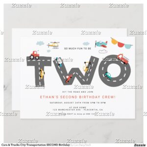 Cars & Trucks City Transportation SECOND Birthday Invitation