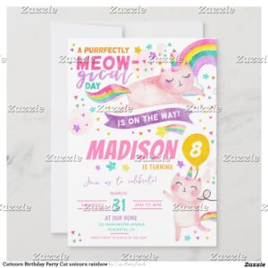 Caticorn Birthday Party Cat unicorn rainbow Invitation