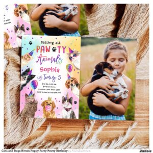 Cats and Dogs Kitten Puppy Party Pawty Birthday Invitation