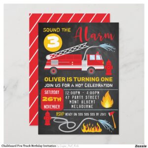 Chalkboard Fire Truck Birthday Invitation