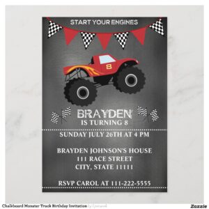 Chalkboard Monster Truck Birthday Invitation
