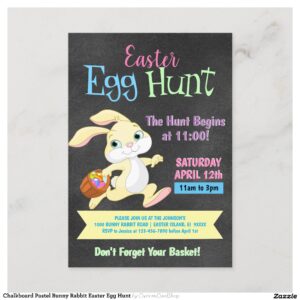 Chalkboard Pastel Bunny Rabbit Easter Egg Hunt Invitation