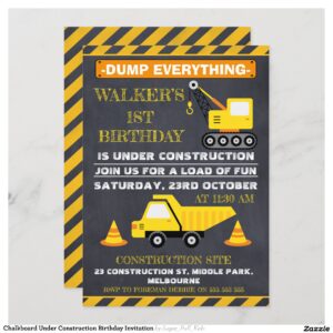 Chalkboard Under Construction Birthday Invitation