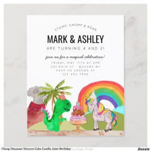 Cheap Dinosaur Unicorn Cake Candle Joint Birthday Flyer