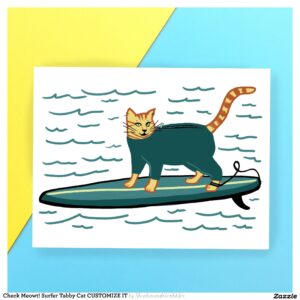 Check Meowt! Surfer Tabby Cat CUSTOMIZE IT Postcard