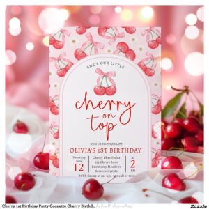 Cherry 1st Birthday Party Coquette Cherry Birthday Invitation