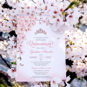 Cherry Blossom Rose Gold Tiara Pink Quincea?era Invitation