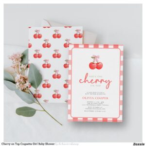 Cherry on Top Coquette Girl Baby Shower Invitation